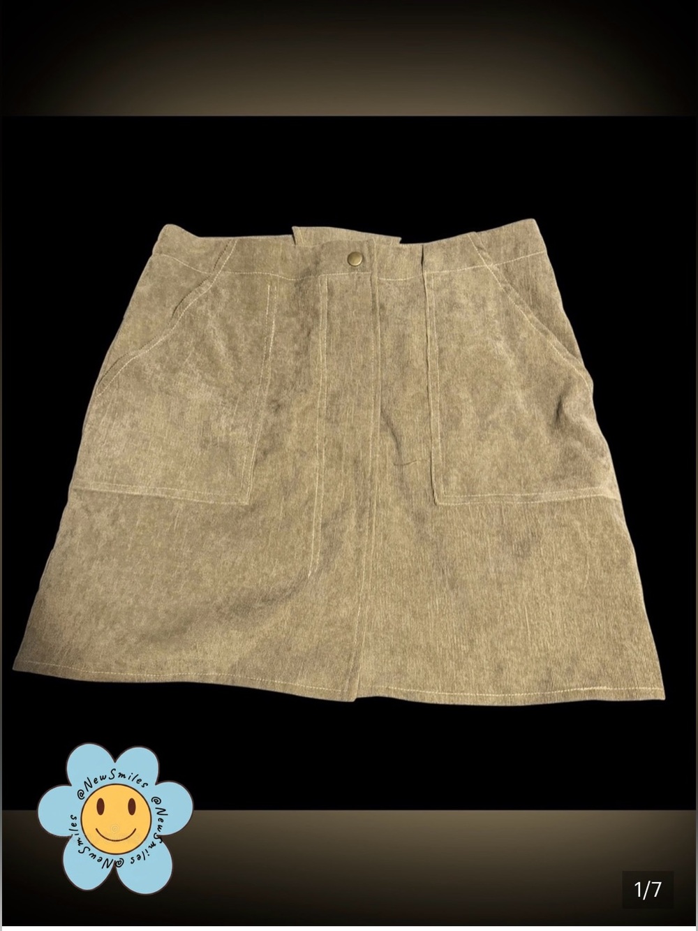loveriche ~Olive Green Skirt ~Corduroy ~ A-Line ~ Mini ~ Big Front Pockets ~ GUC